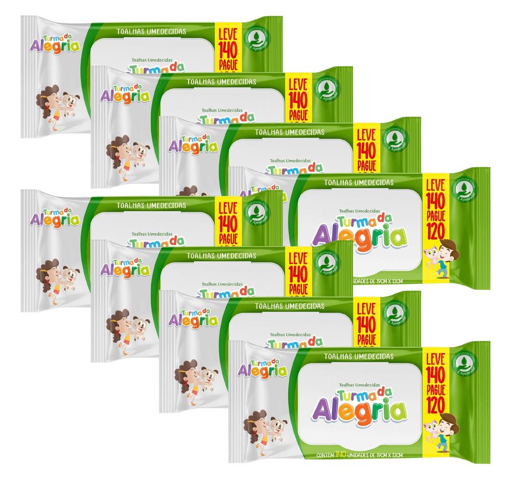 Kit Com 8 Toalha Umedecida Turma da Alegria Leve 140 Pague 120 Total 1120 Unidades