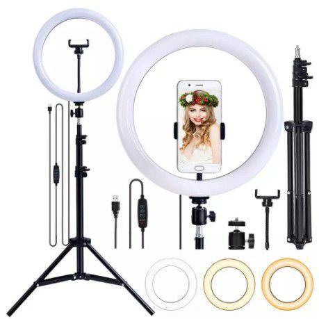 Kit Completo Ring Light 26cm 10 Polegadas Com Tripé Dimmer Youtuber Selfie Pro