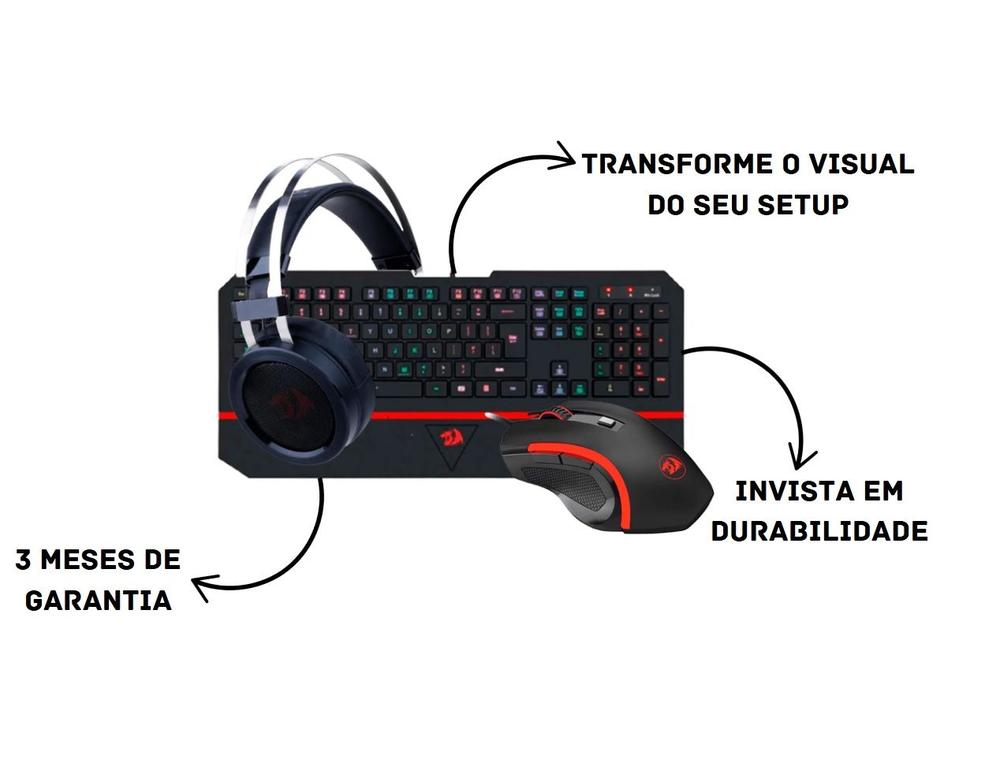 Kit Gamer Redragon Teclado Mouse Headset USB RGB