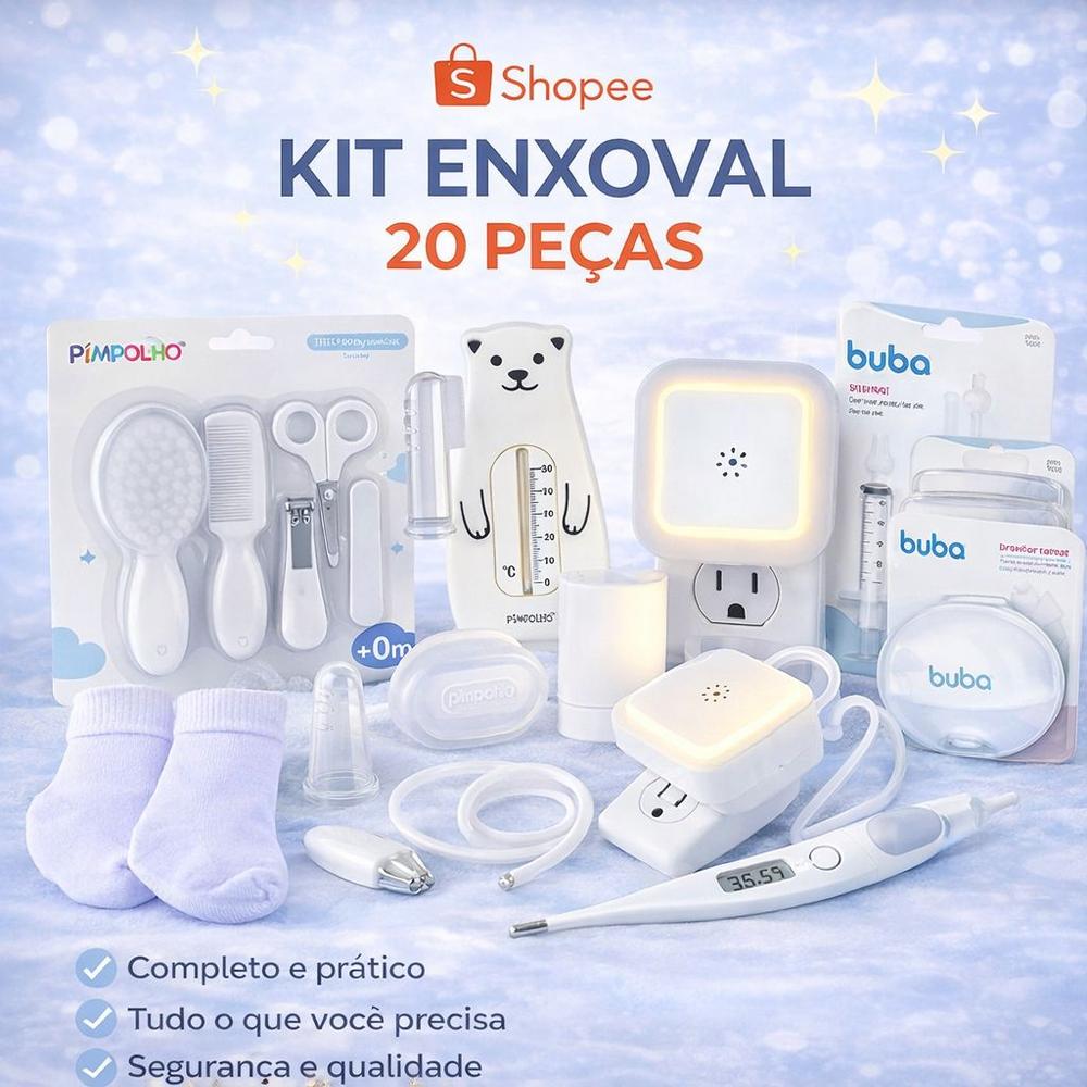 Kit Higiene Bebê 20 Peças Completo para Enxoval Neutro