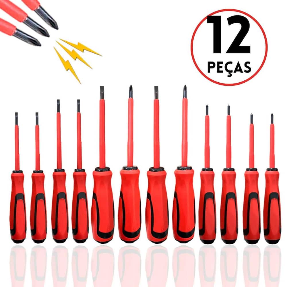 Kit Jogo De Chaves Fenda E Philips Isolada Imantada 12 Peças Eletricista Profissional