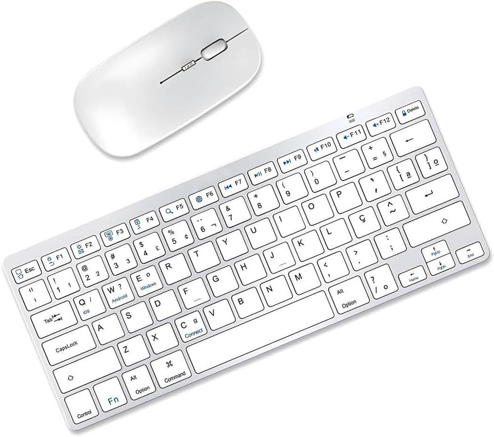 KIT Teclado e Mouse Sem Fio Bluetooth Compatível Tablet Macbook iPad iMac Notebook PC, Premium Silencioso...