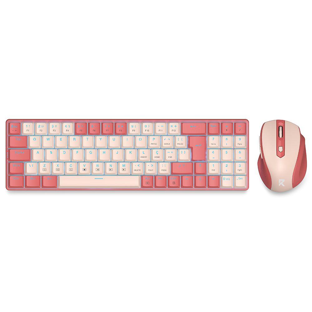 Kit teclado e mouse sem fio redragon rosa bs-8772 rp