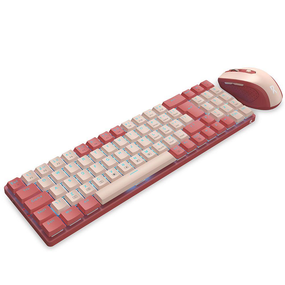 Kit teclado e mouse sem fio redragon rosa bs-8772 rp