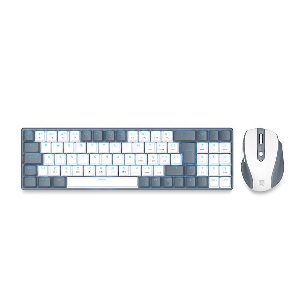 Kit Teclado + Mouse Redragon BS-8772, RGB, ABNT2, USB, 2400 DPI, Pixar PAW3212, Cinza e Branco - BS-8772 GW