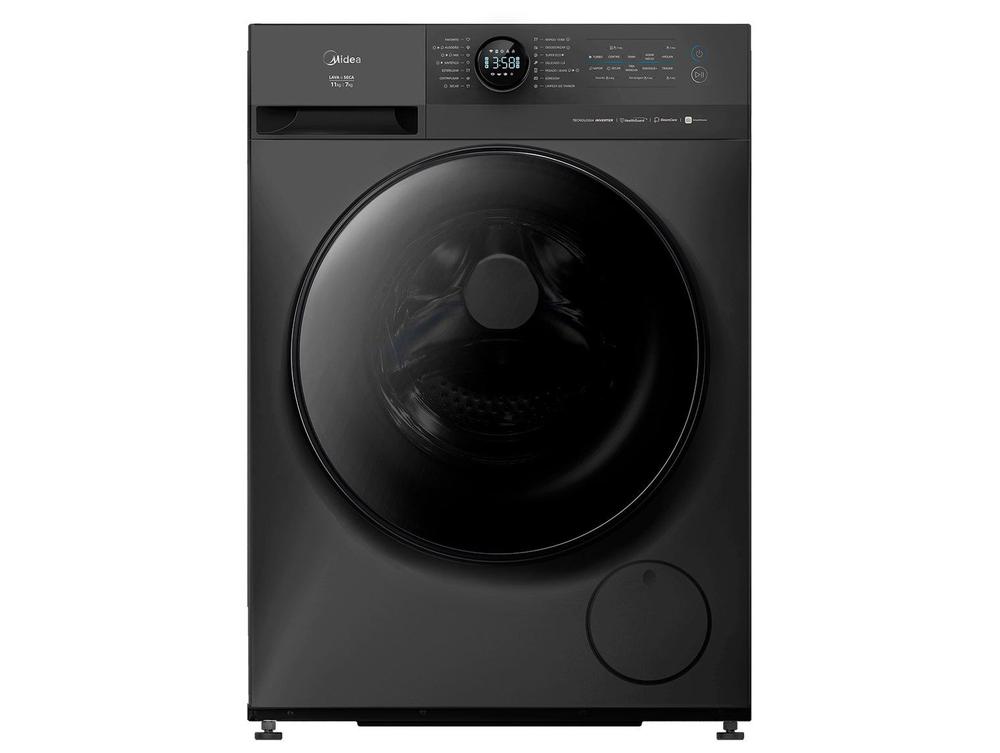 Lava e Seca Midea Slim 11kg HealthGuard Smart Inverter Água Fria e Quente Titanium MF201D110WBGK01