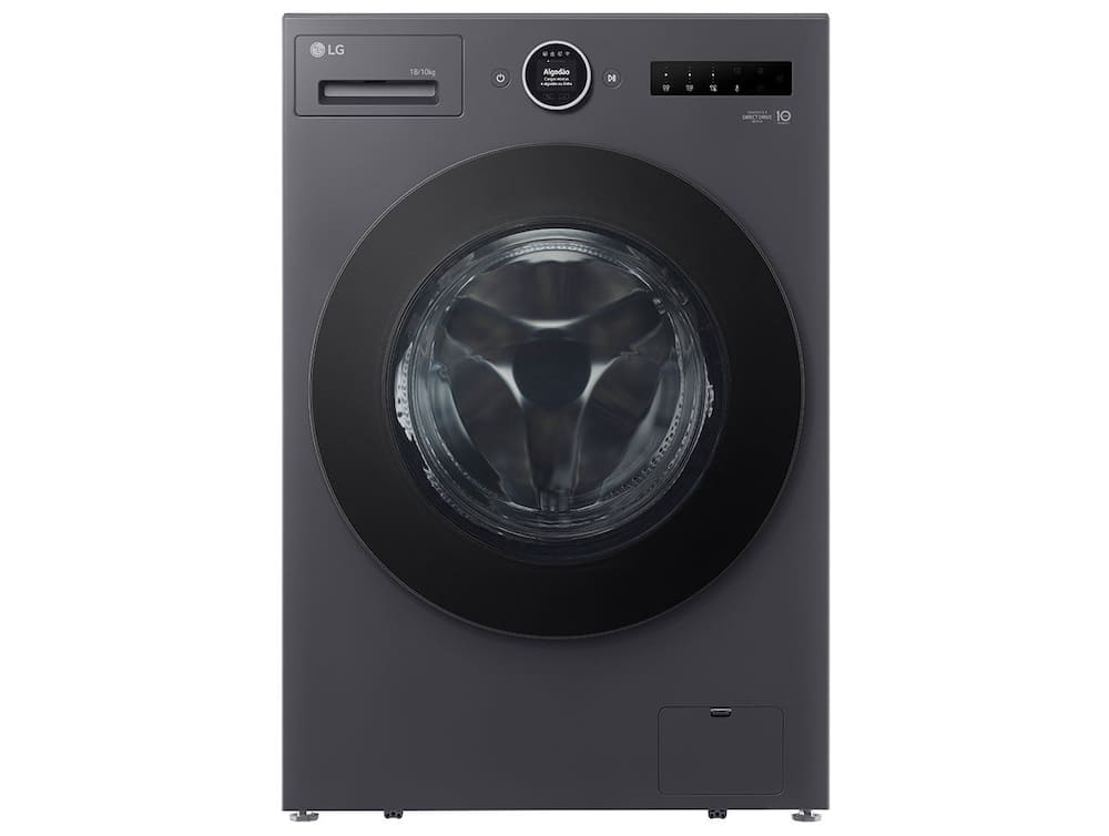 Lava e Seca Smart LG 18kg WD18GNT Motor Inverter Direct Drive Água Fria e Quente Black Inox