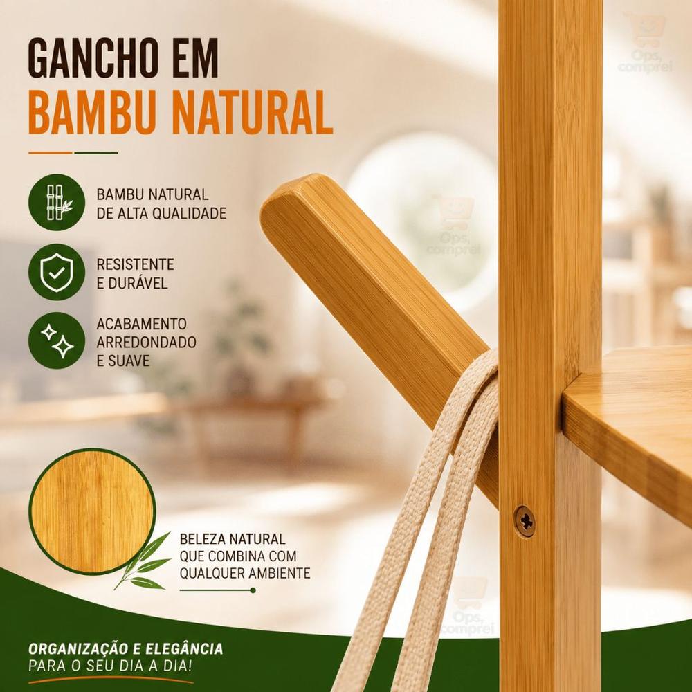 Mancebo Cabideiro de Chão Bambu Suporte Organizador Arara Roupas Prateleira - NoBrand - foto 4