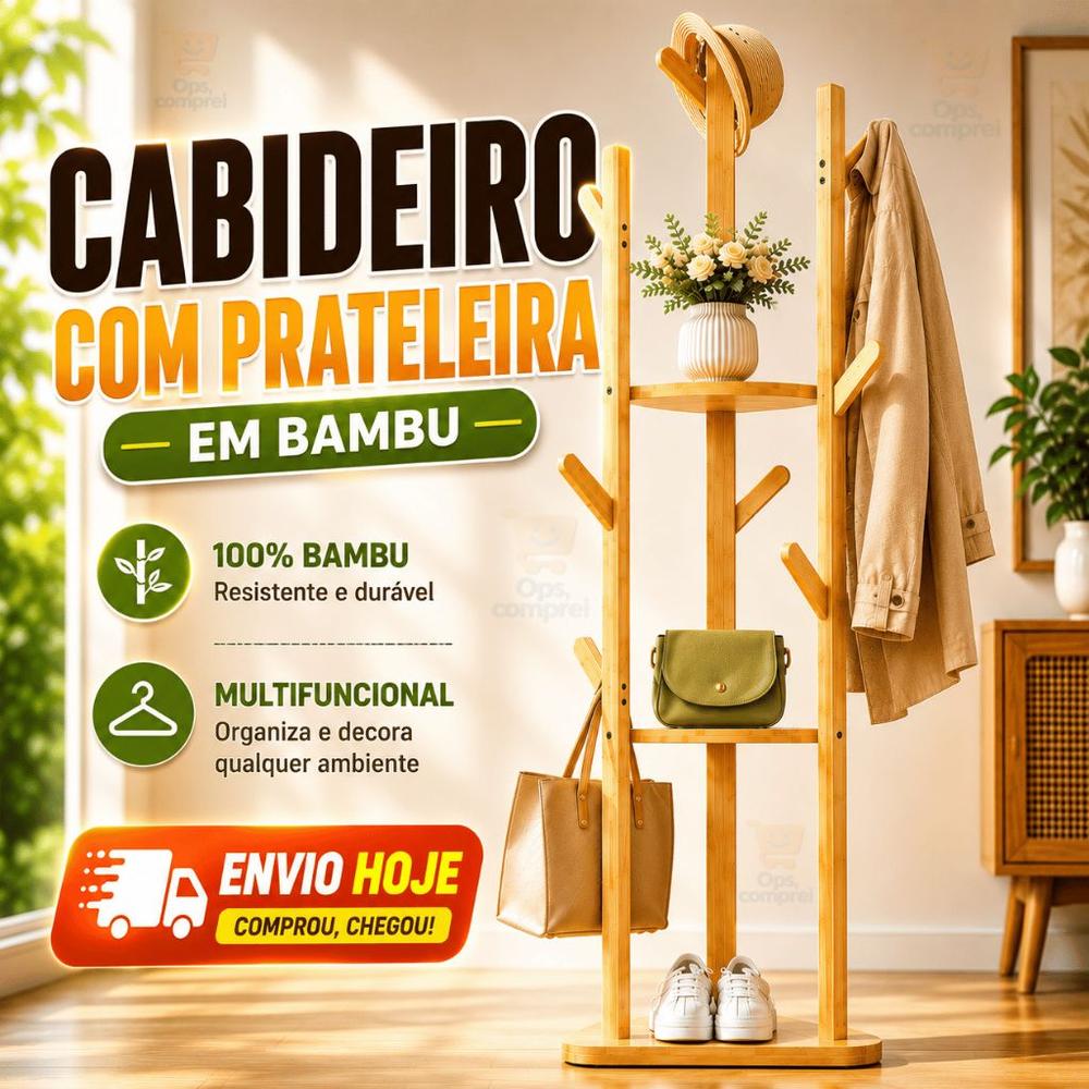 Mancebo Cabideiro de Chão Bambu Suporte Organizador Arara Roupas Prateleira - NoBrand