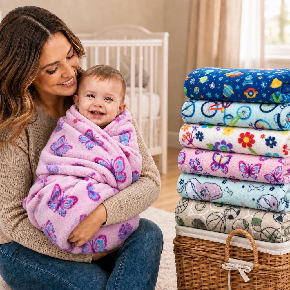 Manta Cobertor De Bebê Estampada Menina e Menino Cobertinha De Berço 85x 85cm