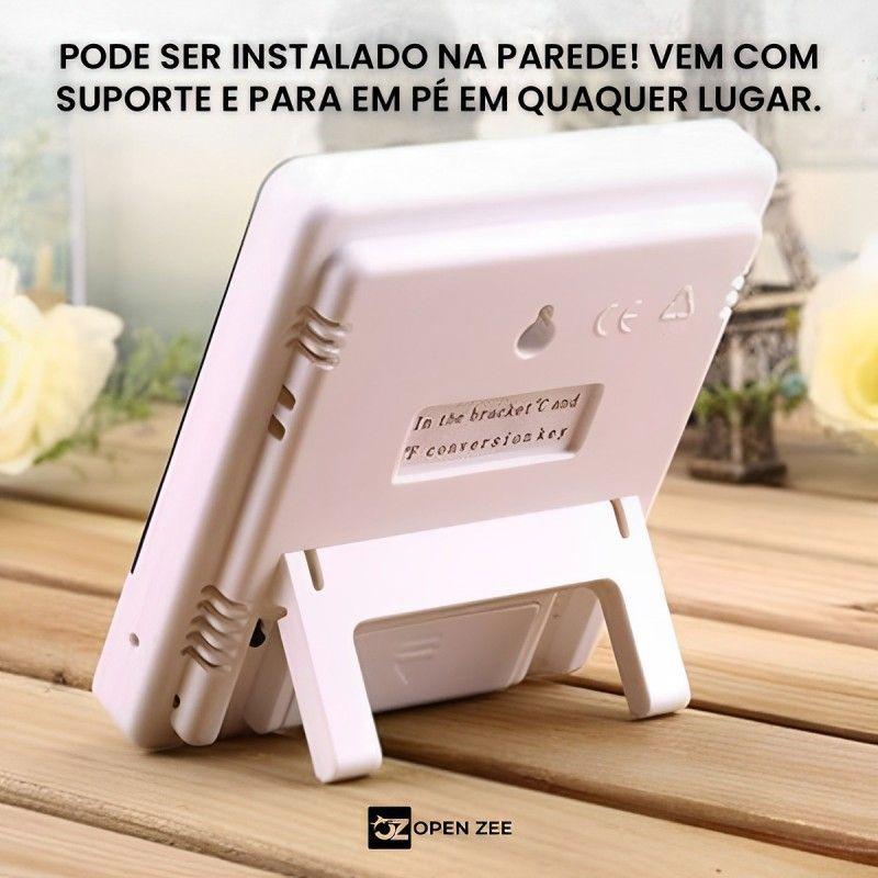 Medidor de Umidade e Temperatura Digital Termo Higrômetro Com Relógio Despertador e Data - OPEN ZEE