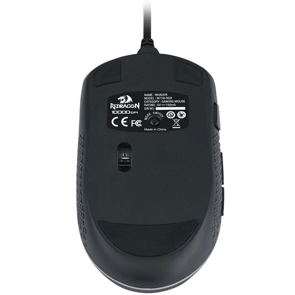 Mouse Gamer Redragon Invader M719, RGB, 7 Botões, 10000DPI - RGB M719-RGB