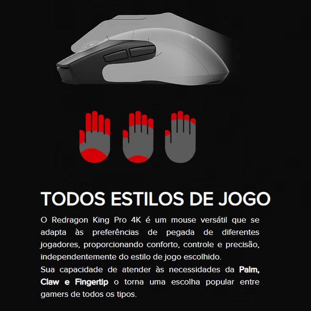 Mouse Gamer Sem Fio Bluetooth Redragon King 4 K Pro 26k Dpi