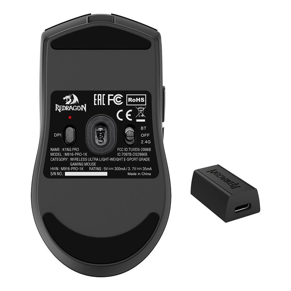 Mouse Gamer Sem Fio Redragon King 4K Pro, Wireless, 26000 DPI, 7 Botões, Preto - M916-PRO-4K