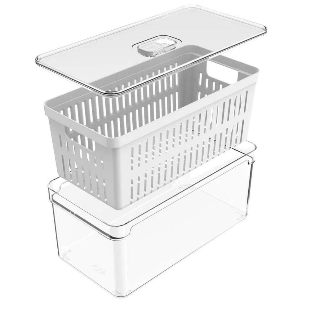 Organizador De Geladeira 5L Com Tampa e Cesto Escorredor Legumes Frutas Verduras Acrílico Clear OU - foto 4