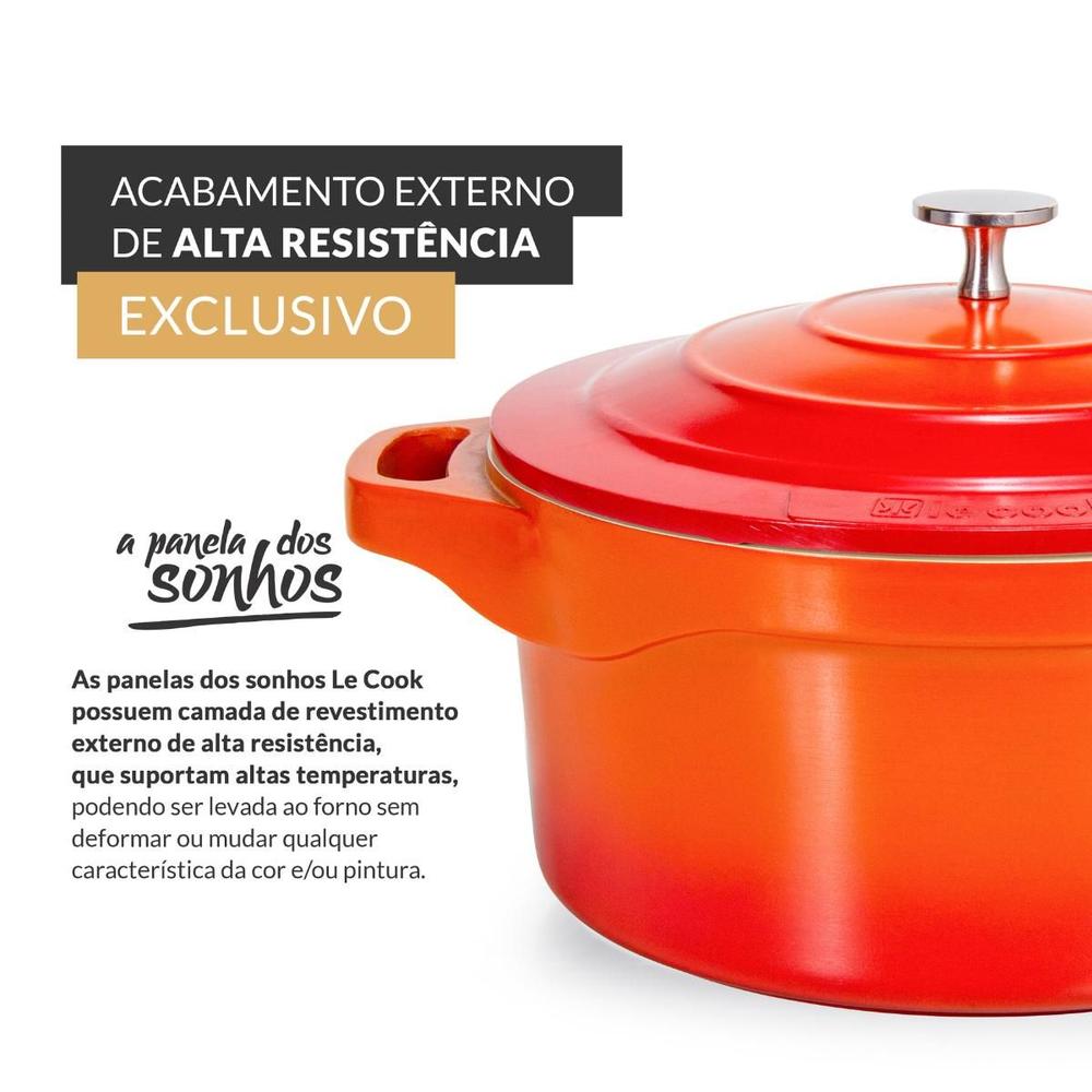 Panela Caçarola 32cm Cerâmica Antiaderente Laranja Le Cook - foto 4