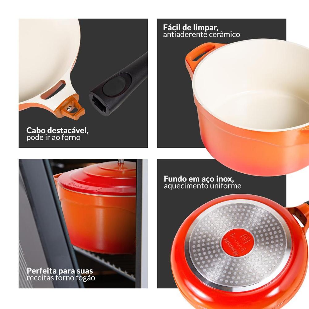 Panela Caçarola 32cm Cerâmica Antiaderente Laranja Le Cook - foto 3