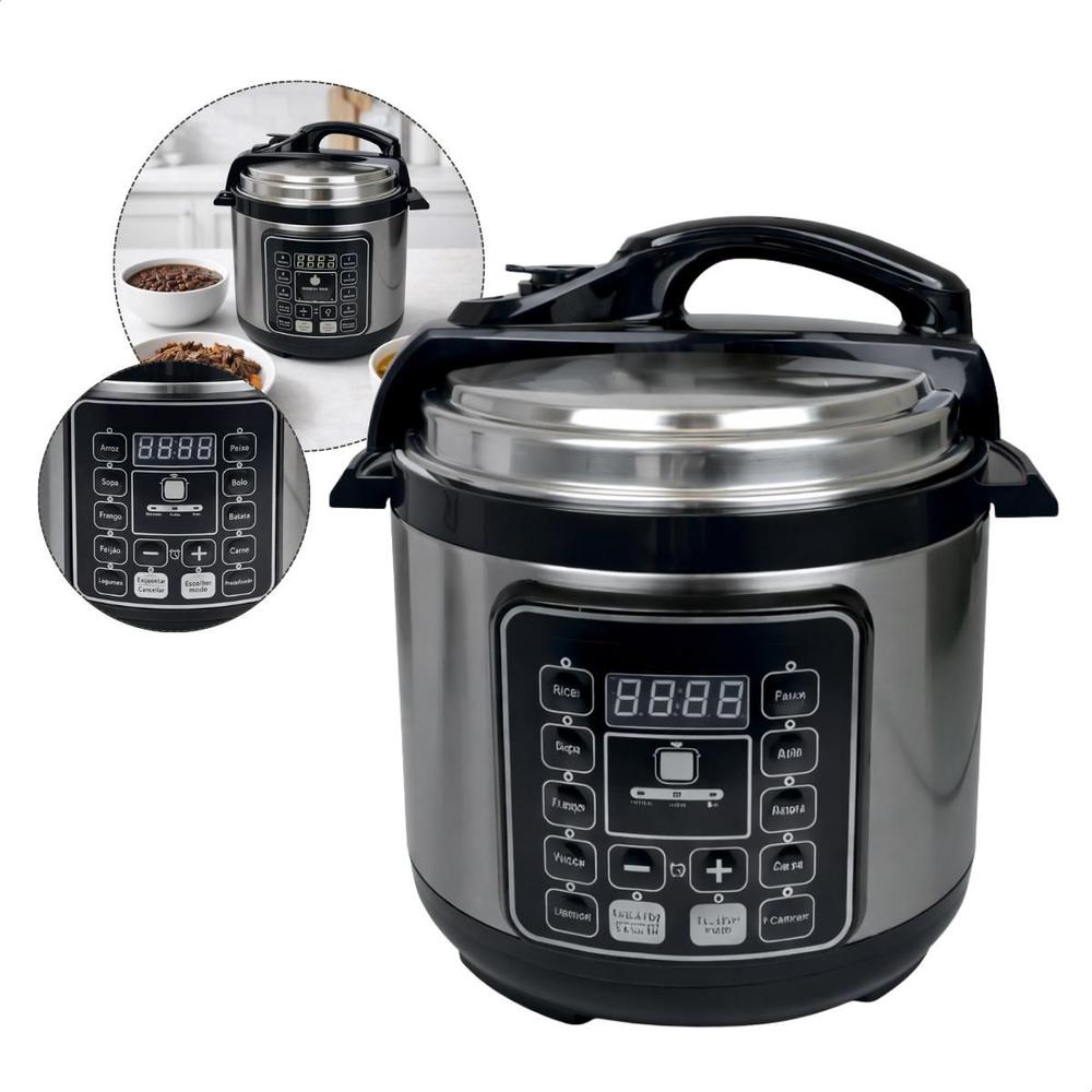 Panela de Pressão Elétrica 5L Inox 1000W 127V com Painel Digital 9 Funções, Timer e Segurança - Noraê