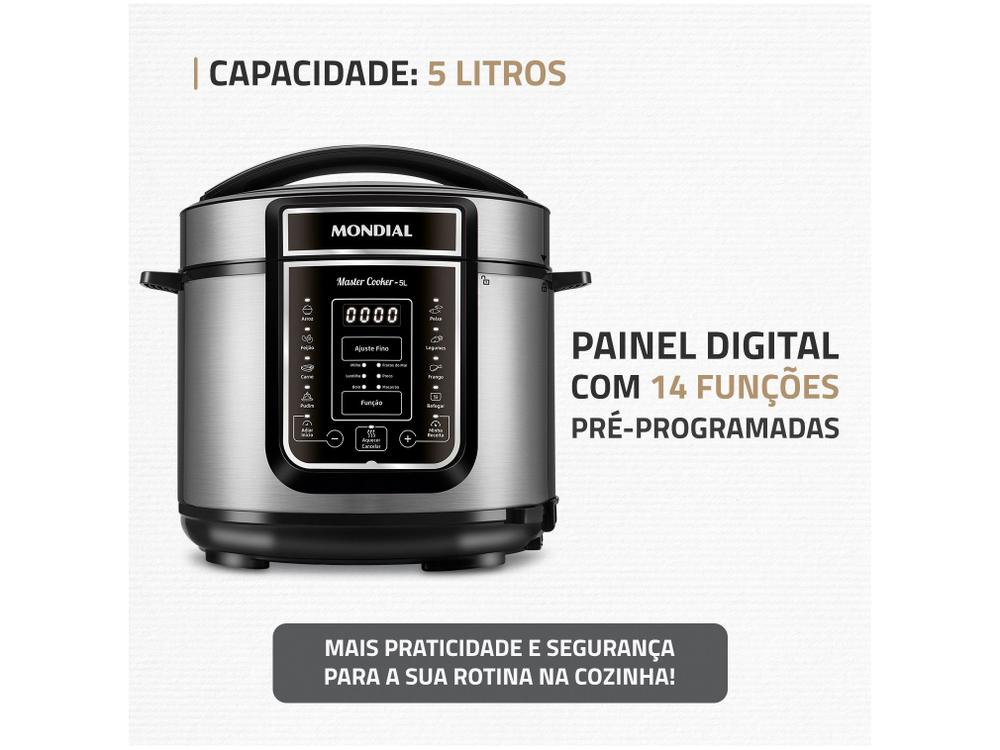 Panela de Pressão Elétrica Mondial Digital Master Cooker 5L 14 Funções 900W Preto/Inox 220V - PE-38 - foto 3