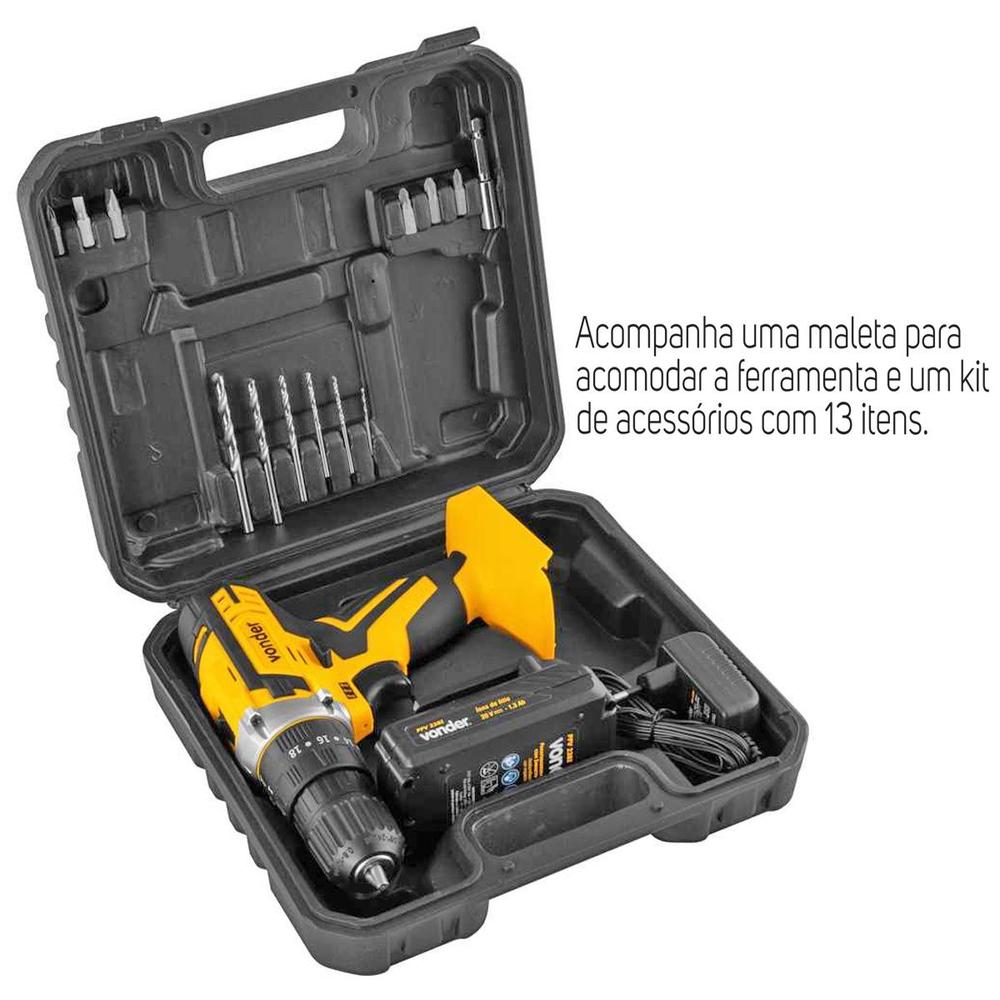 Parafusadeira Furadeira de Impacto 20v Sem Fio Com Maleta Broca e Bits PFV238I Vonder