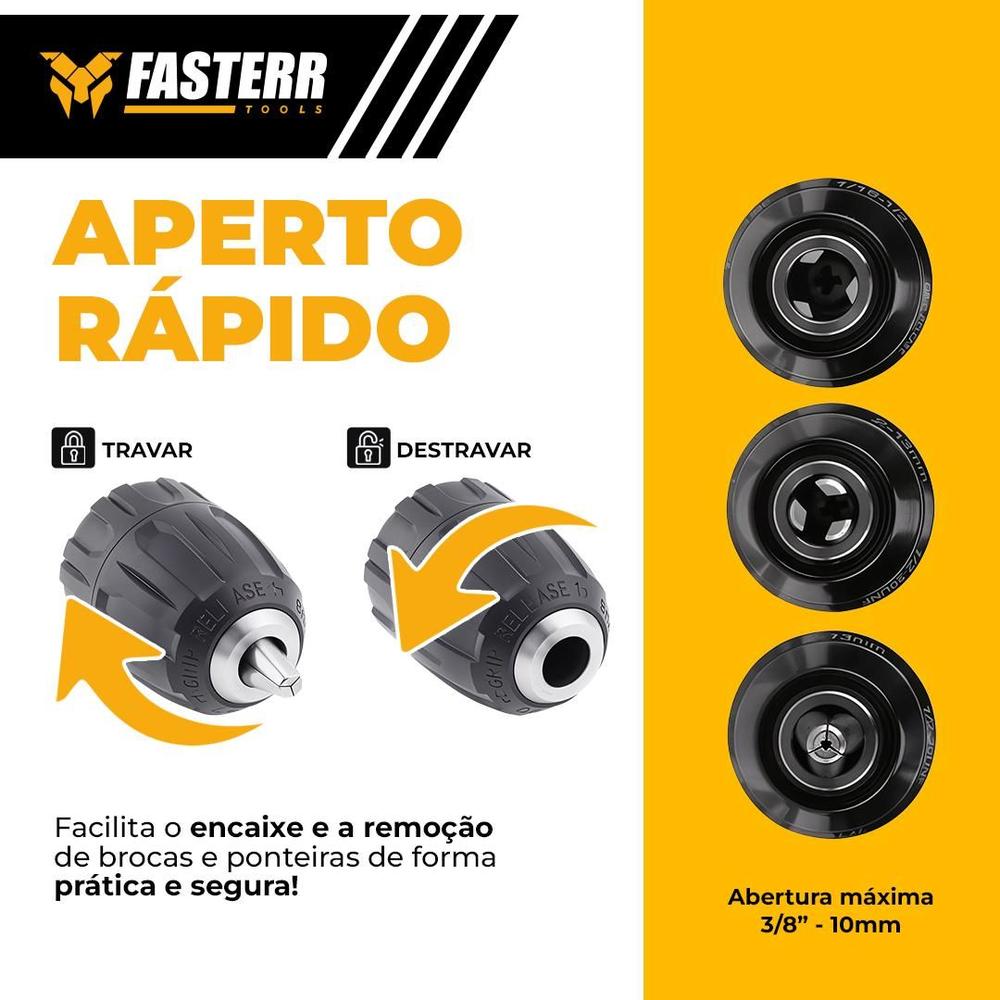 Parafusadeira Furadeira Sem fio 3/8 Bivolt A Bateria 12v FST007 - Fasterr Tools