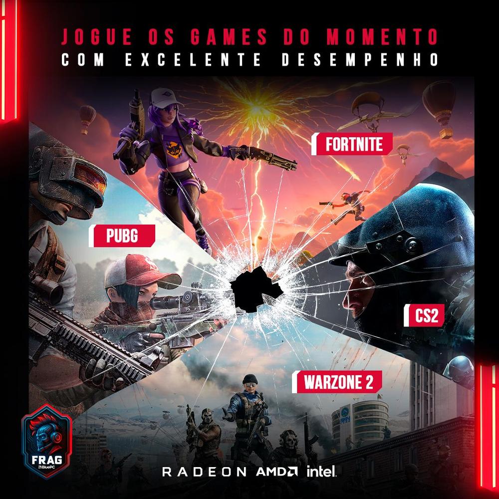 PC Gamer Completo BluePC FRAG, AMD Ryzen 5 5500, Radeon RX 6600 8GB, B450, 16GB DDR4, SSD 512GB NVMe,...