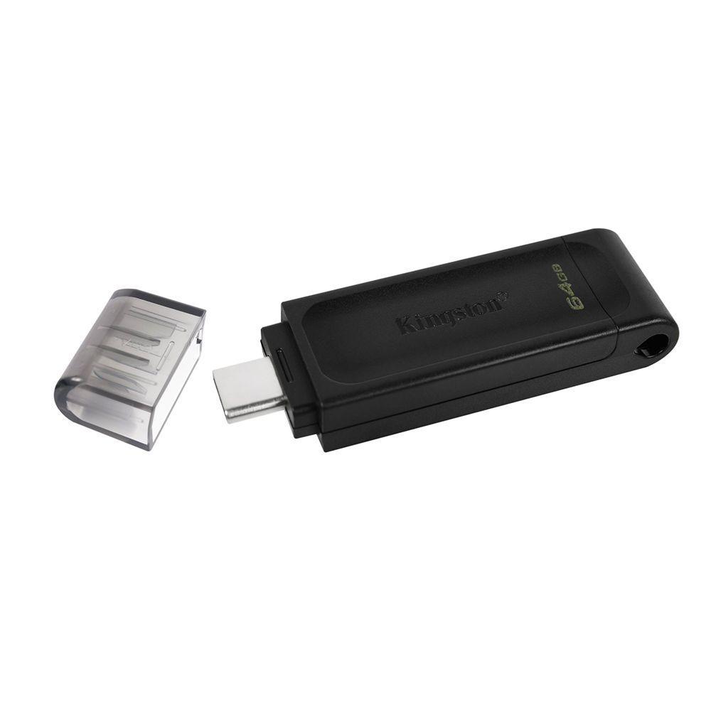 Pen Drive 64GB Kingston DataTravaler 70, USB-C 3.2, Preto - DT70/64GB