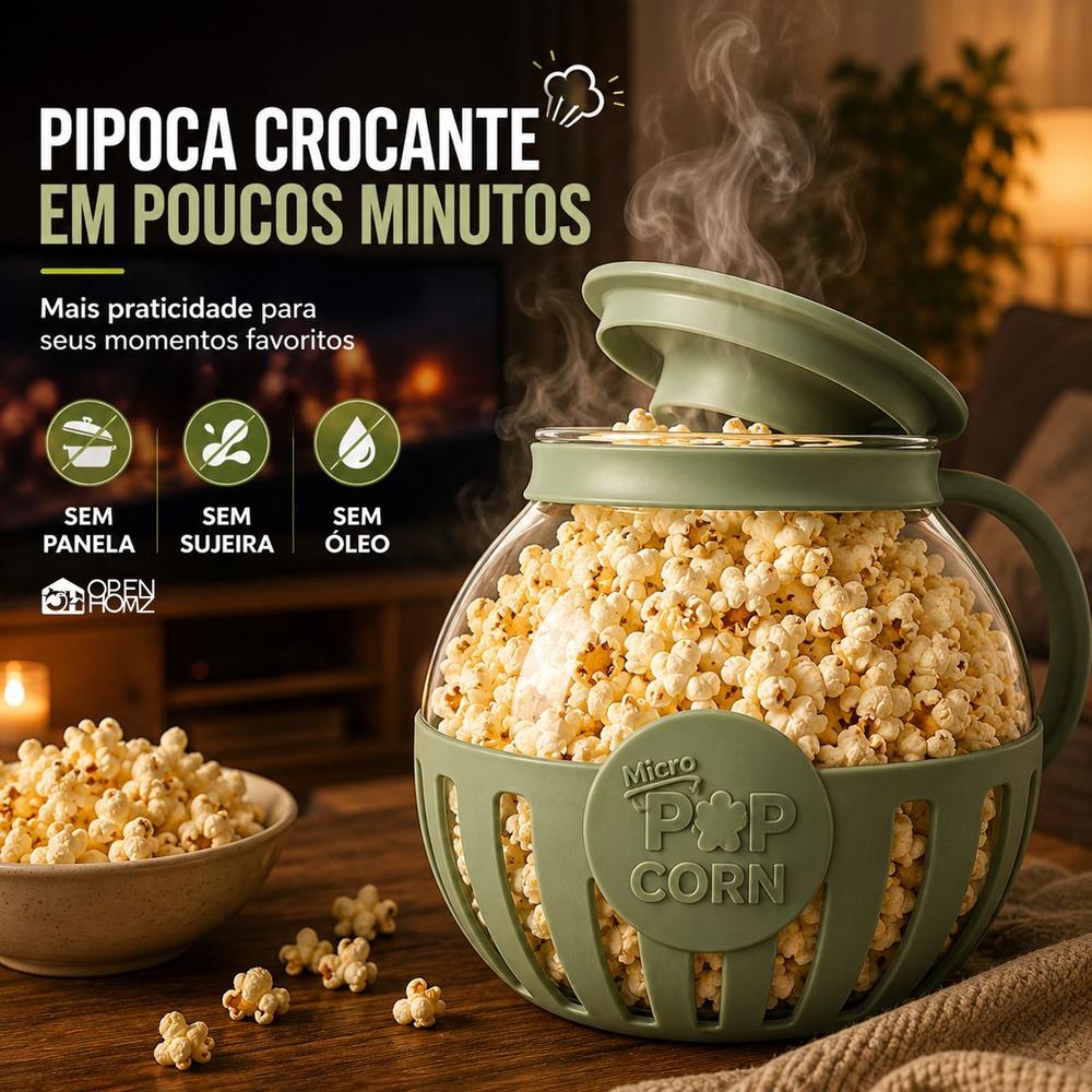 Pipoqueira de Microondas de Vidro e Silicone Com Tampa 3 em 1 Fitness Sem Óleo Saudável Bowl Recipiente... - foto 3