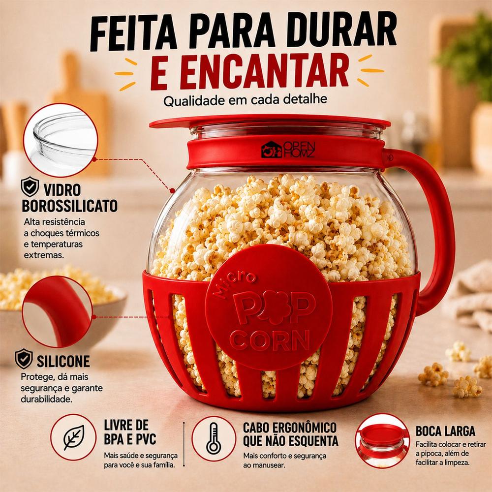 Pipoqueira de Microondas de Vidro e Silicone Com Tampa 3 em 1 Fitness Sem Óleo Saudável Bowl Recipiente... - foto 2