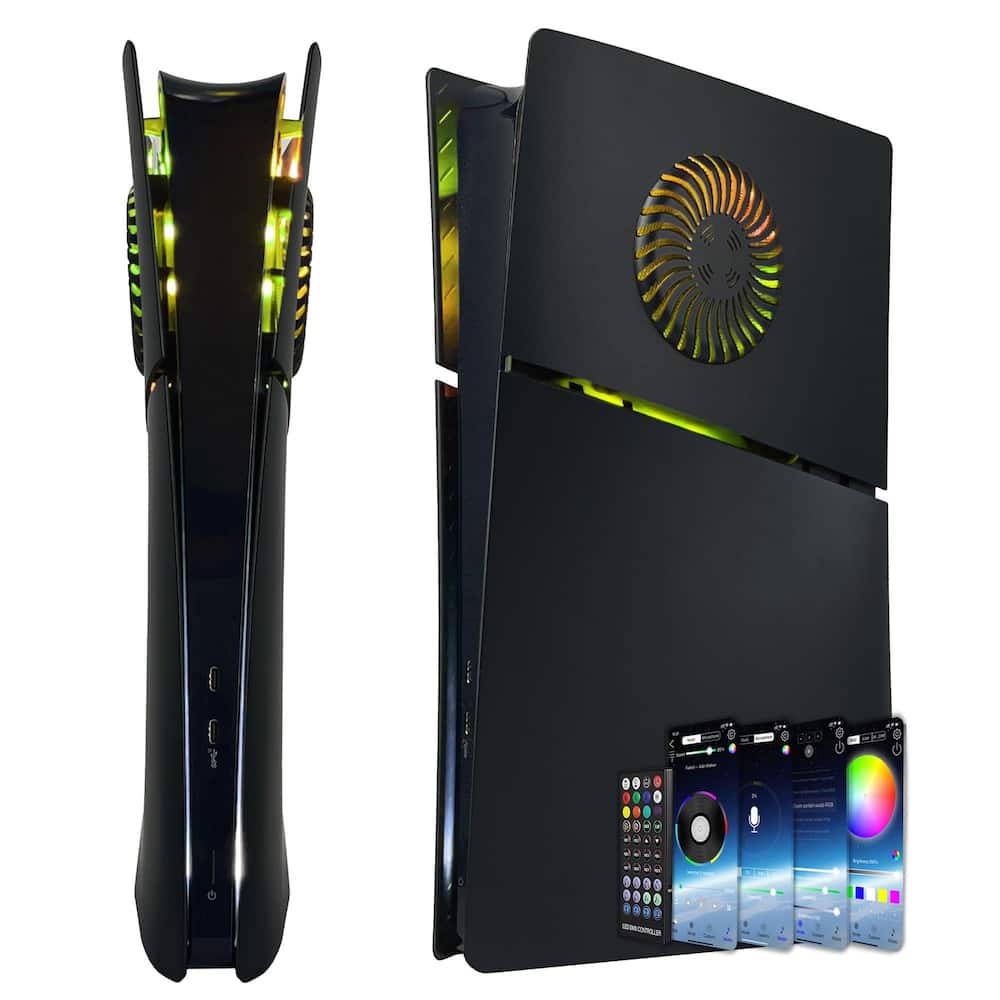 Placas de cobertura Dobewingdelou para PS5 Slim com luz RGB e filtro contra poeira