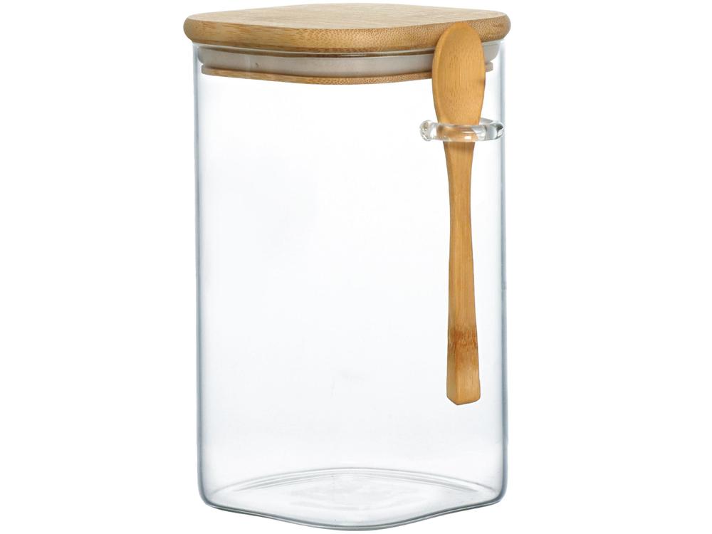 Pote de Vidro Hauskraft com Tampa Quadrado com Colher Liege