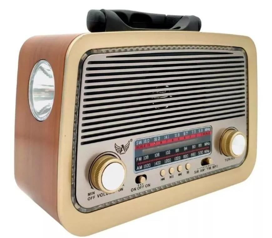 Rádio Retro Vintage Am Fm Sw Usb Bluetooth Bateria Recarregavel Aux Sd - lanterna
