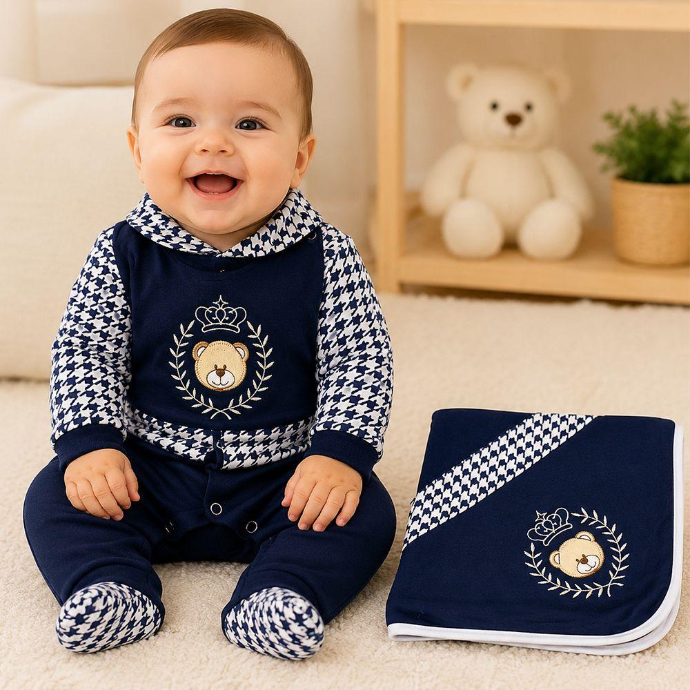 Saída de Maternidade Menino Aconchego Príncipe Urso Marinho 04 Peças P