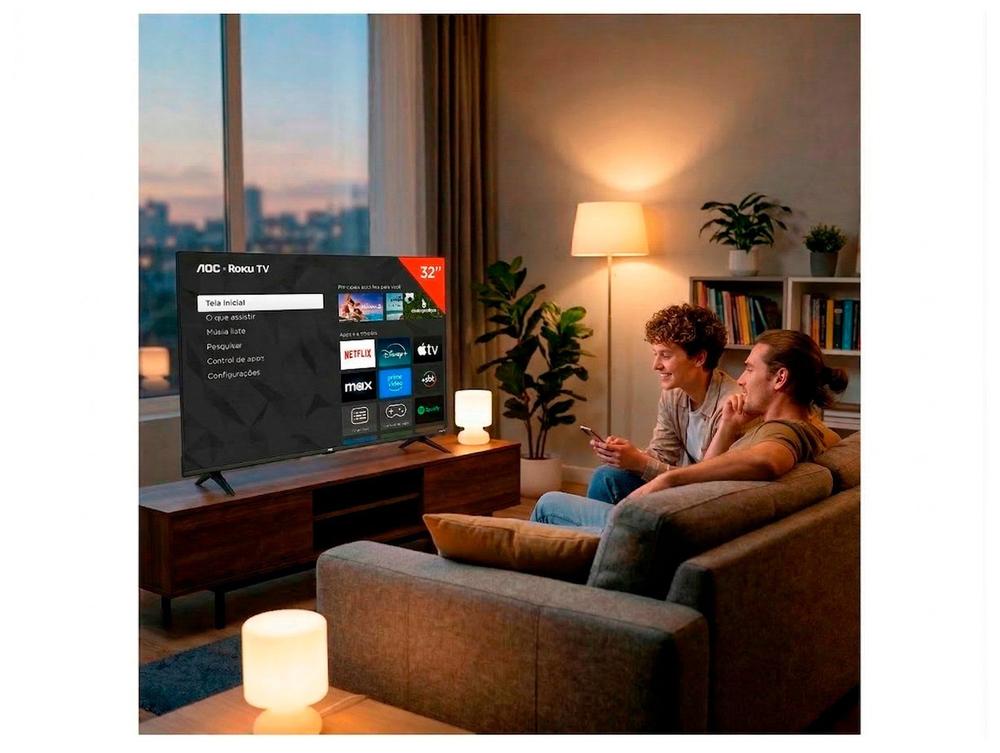 Smart TV 32" AOC HD DLED Série 5155 32S5155/78G Roku TV 2025