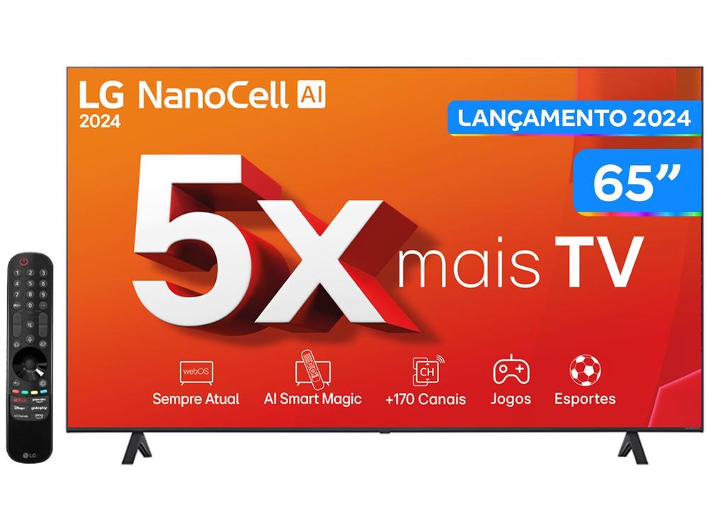 Smart TV 65" 4K UHD NanoCell LG 65NANO80TSA Wi-Fi Bluetooth com Alexa 3 HDMI 2 USB