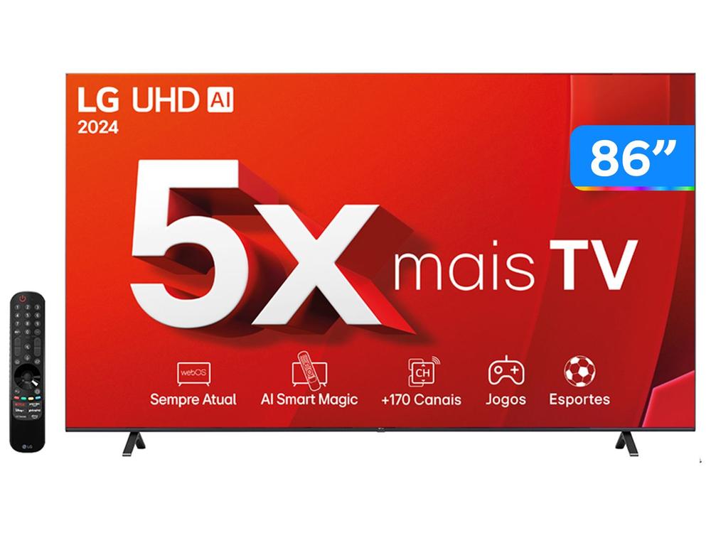 Smart TV 86" 4K LCD LG 86UT8050PSA AI Processor Wi-Fi 5 Bluetooth com Alexa 3 HDMI 2 USB