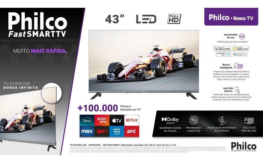 Smart TV Philco 43 P43CRA Full HD Roku TV com HDR10, WiFi e Dolby Audio