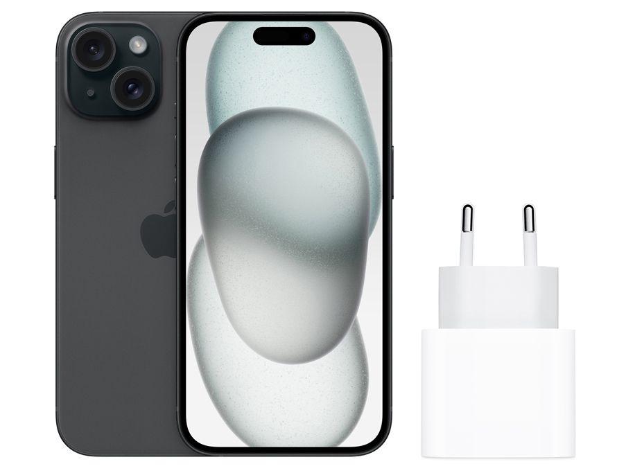 Smartphone Apple iPhone 15 128GB Preto - 5G + Carregador Apple USB-C 20W Original