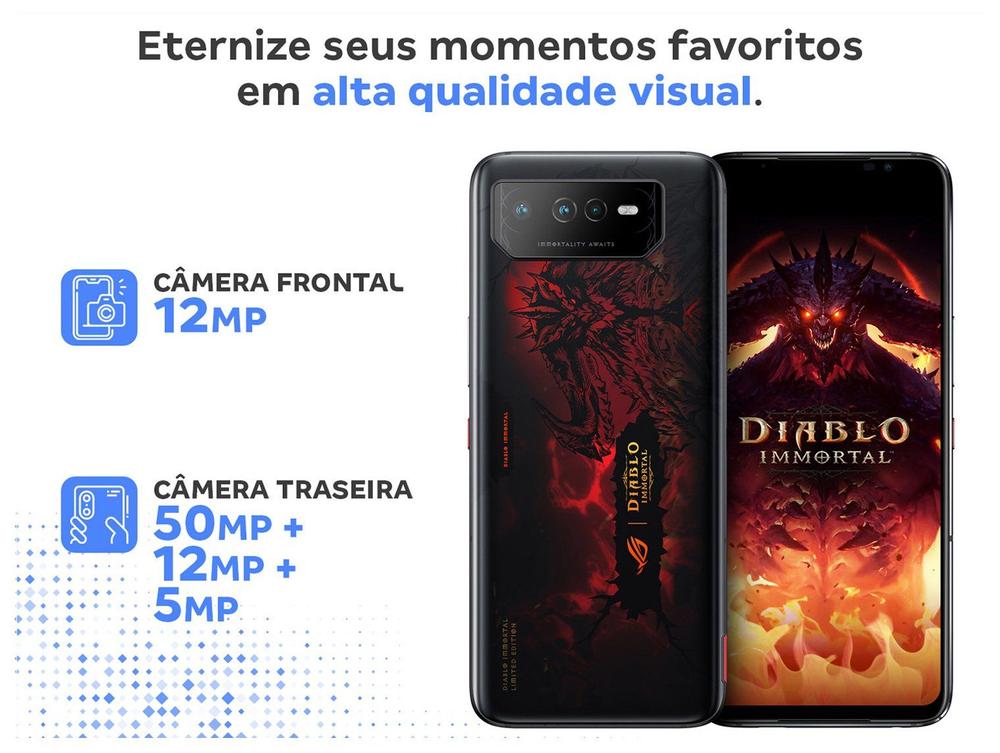 Smartphone Asus Rog Phone 6 Diablo Immortal Edition 512GB Preto 5G Snapdragon 8+ Gen 16GB RAM 6,78" Câm....