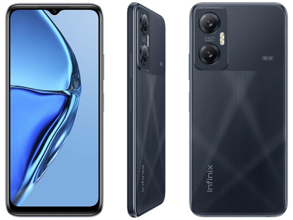 Smartphone Infinix Hot 20 5G MediaTek Dimensity 810 4GB RAM 6,6" Câm. Dupla + Selfie 8MP Dual Chip 128GB Preto