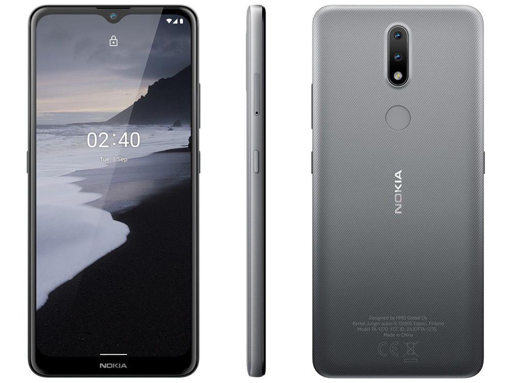 Smartphone Nokia 2.4 4G 3GB RAM 6,5” Câm. Dupla + Selfie 5MP com Pacote Office 64GB Cinza