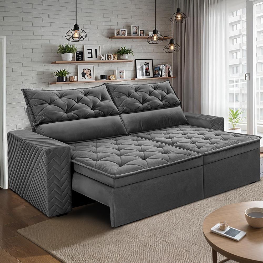 Sofá Retrátil e Reclinável 2,30m Essence. Velusoft Cama inBox