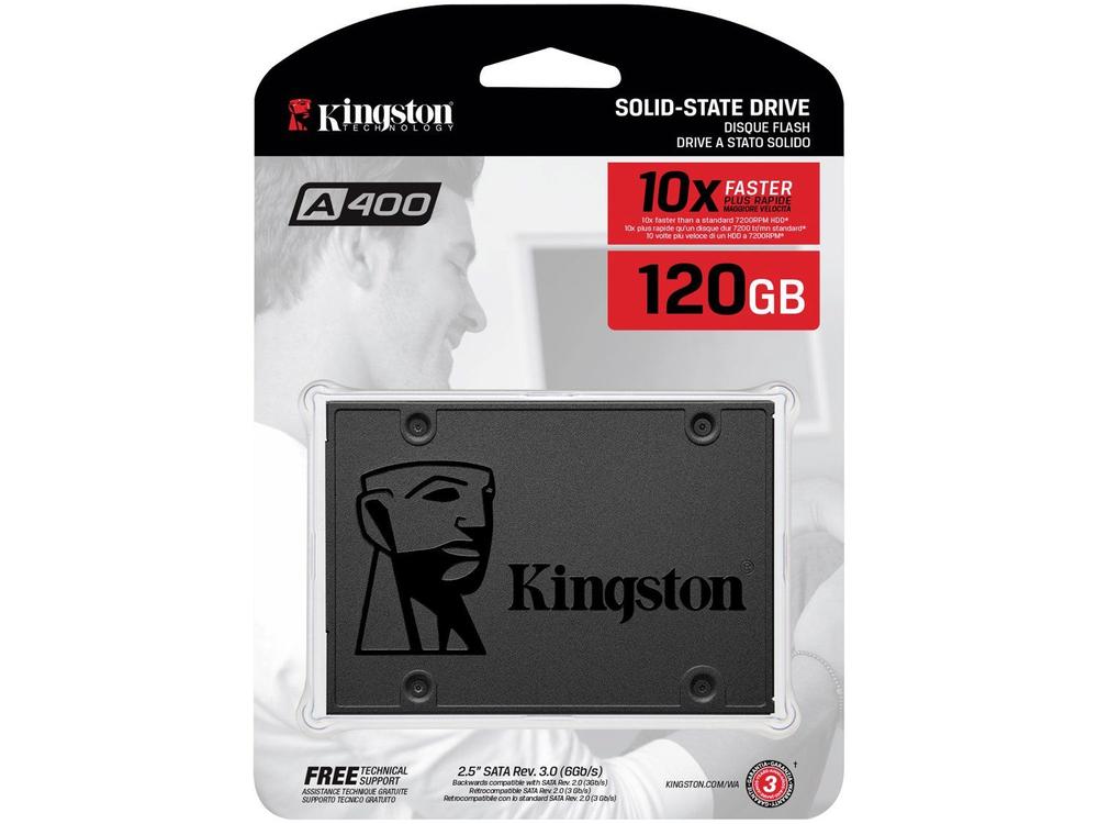 SSD 120GB Kingston A400 120GB SATA Rev. 3.0 - Leitura 500MB/s e Gravação 320MB/s