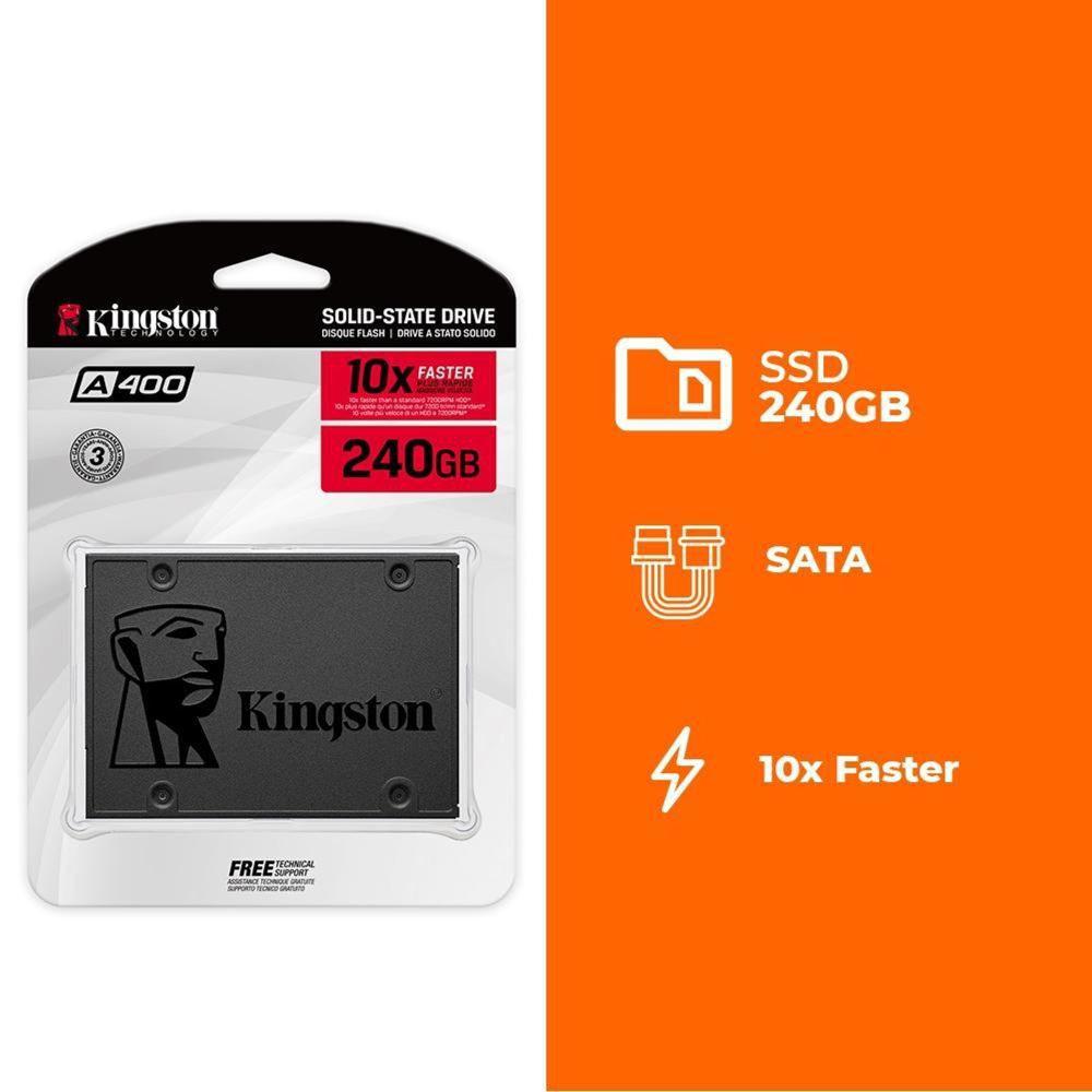 SSD 240 GB Kingston A400, SATA, Leitura: 500MB/s e Gravação: 350MB/s - SA400S37/240G