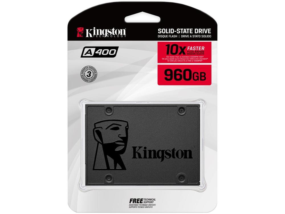 SSD Kingston A400, 960GB, 2.5", SATA III, Leitura: 500 MB/s, Gravação: 450 MB/s, Preto - SA400S37/960G