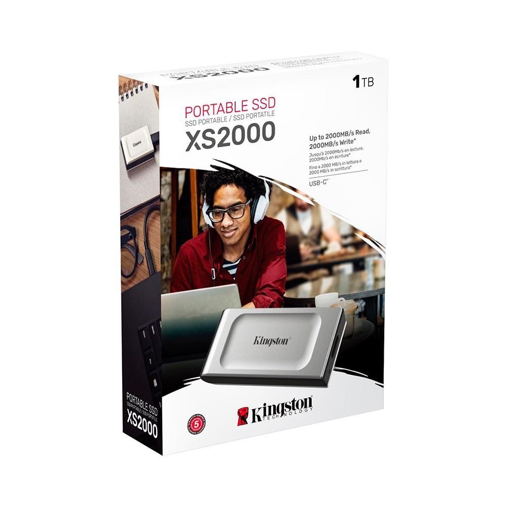 SSD Kingston XS2000, 1TB, Portátil, USB 3.2 Gen 2x2, Leitura: 2000 MB/s, Gravação: 2000 MB/s, Prata -...