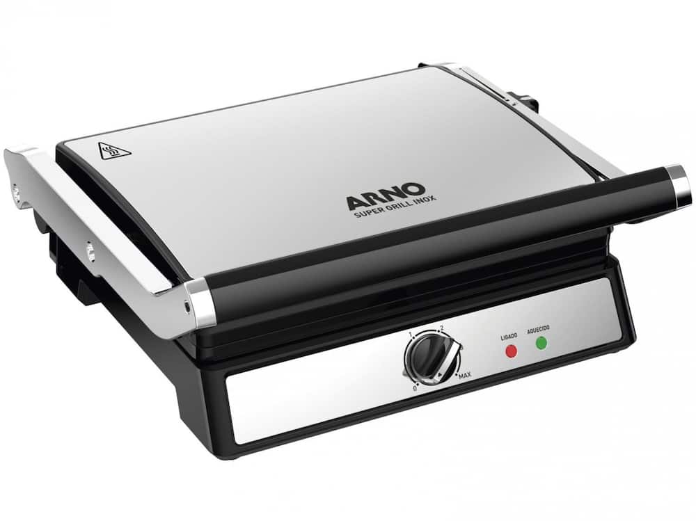 Super Grill Arno Inox Antiaderente 1500W Abertura 180 Placas Dupla Função Coletor de Gordura