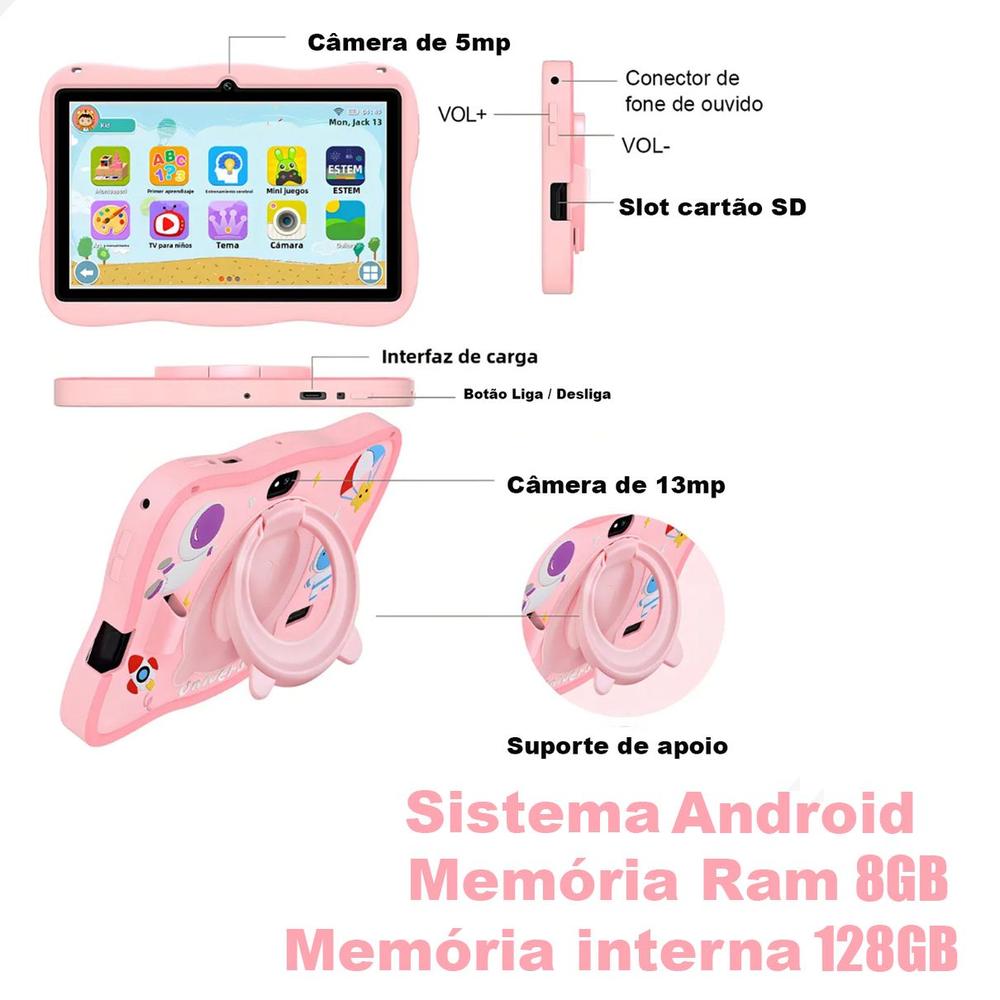 Tablet 5G Infantil Kids D12 Barato 8gb + 128Gb Capa Silicone - Techino - foto 2