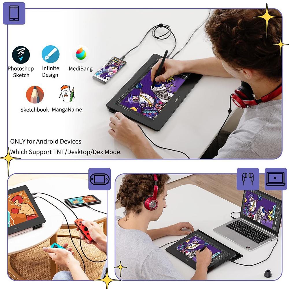 Tablet de desenho GAOMON PD1320 13,3" Full HD 120% sRGB Tilt