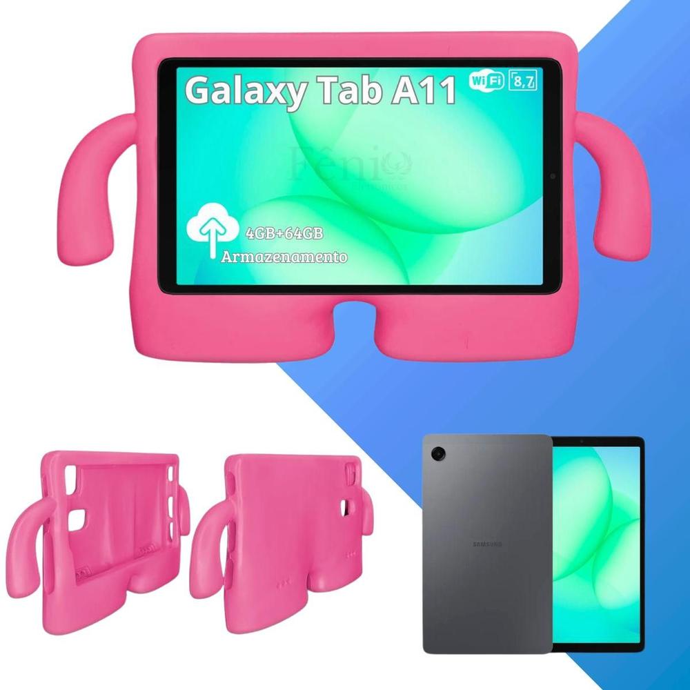Tablet Samsung Galaxy Tab A11 64GB 4GB RAM WiFi Tela 8.7 90Hz Com Capa Infantil Rosa